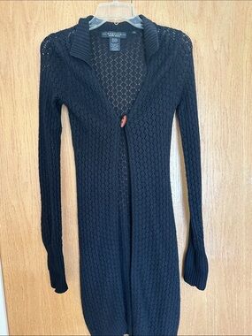 Rampage Black Open-Weave Long Cardigan with Single Button